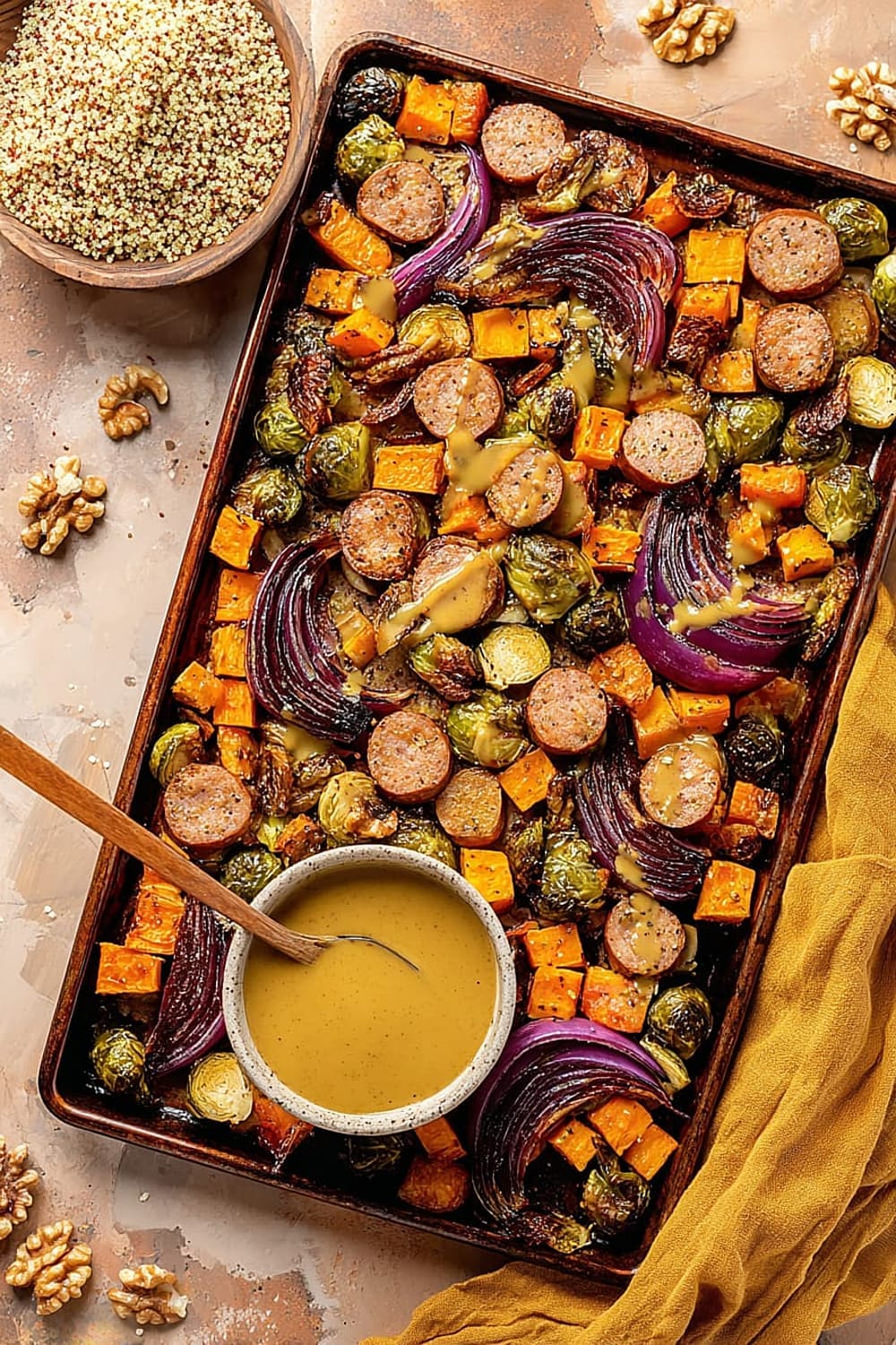 Fall Veggie Sheet Pan Dinner with Maple Mustard Sauce