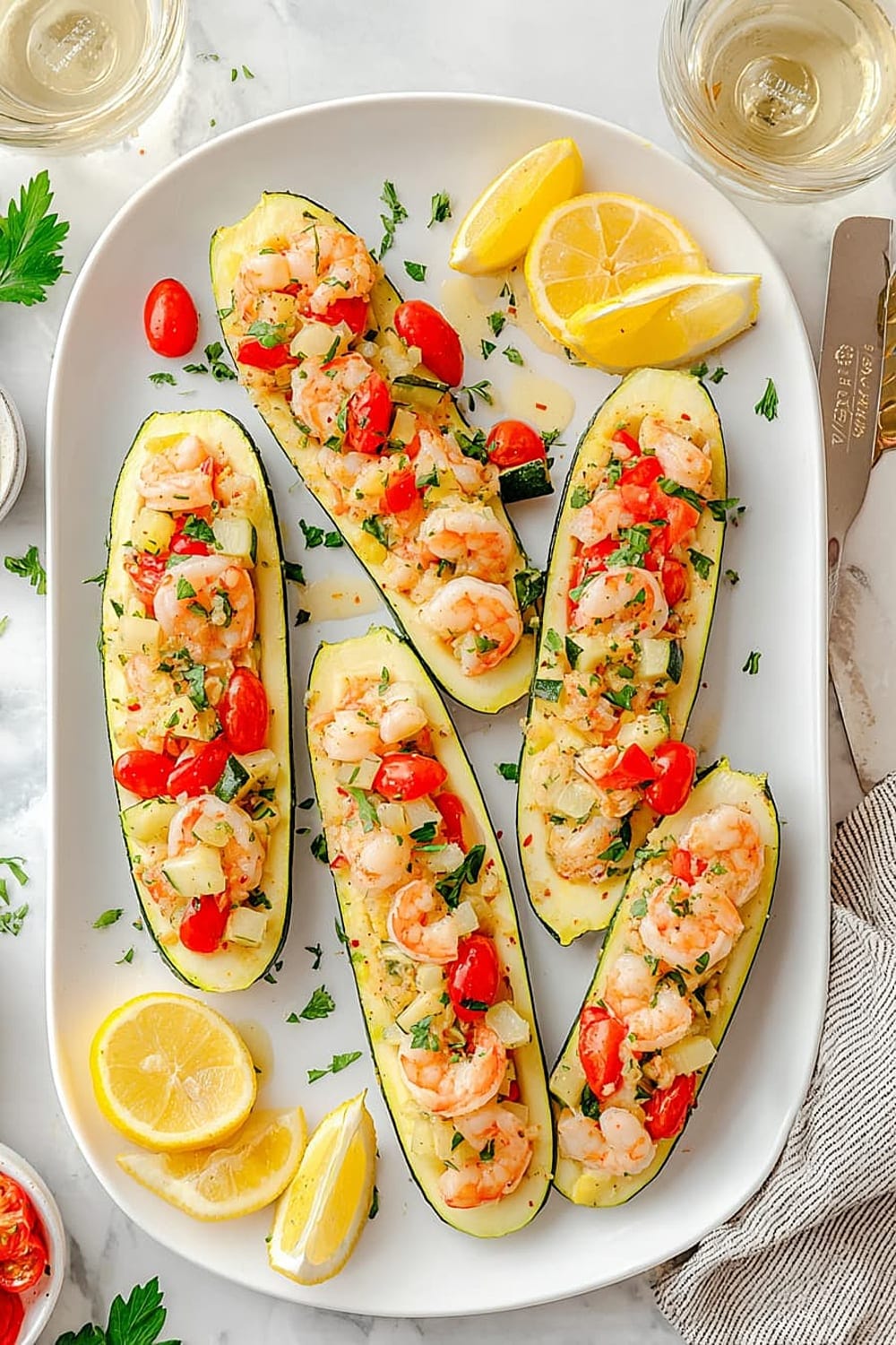 Shrimp Scampi Zucchini Boats