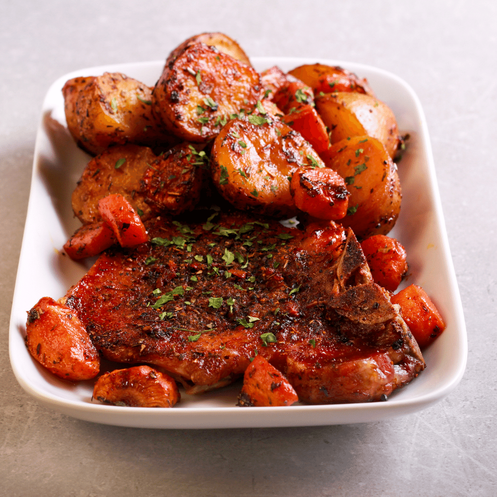 Baked Pork Chops and Potatoes and Carrots Recipe