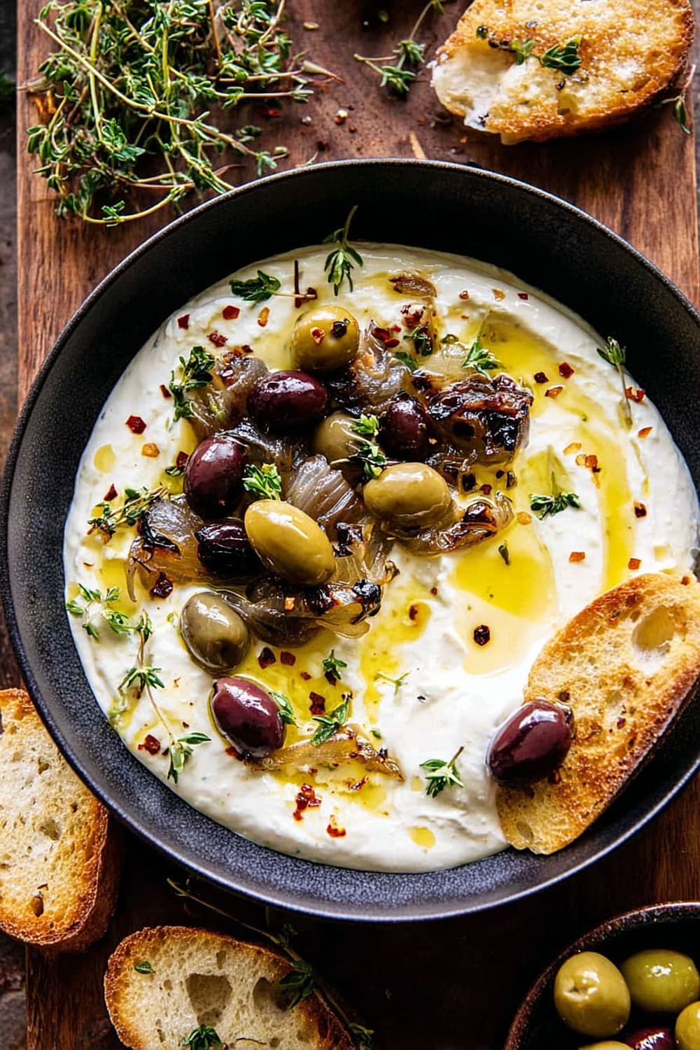 Honey Whipped Feta with Garlic Herb Roasted Olives