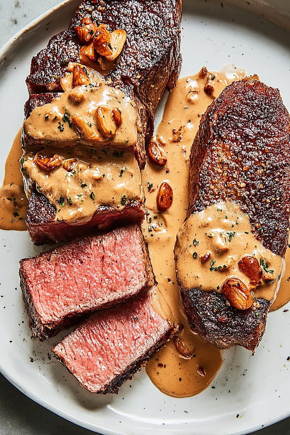 Best Steak With Creamy Bourbon Garlic Sauce