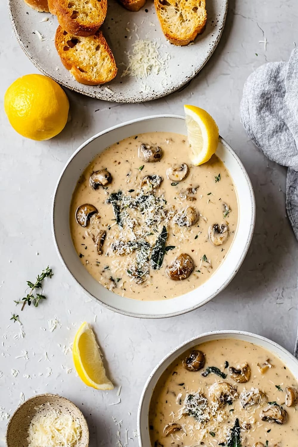 Creamy Mushroom Soup with Lemon and Thyme