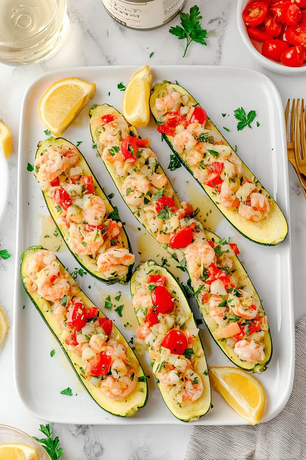Shrimp Scampi Zucchini Boats