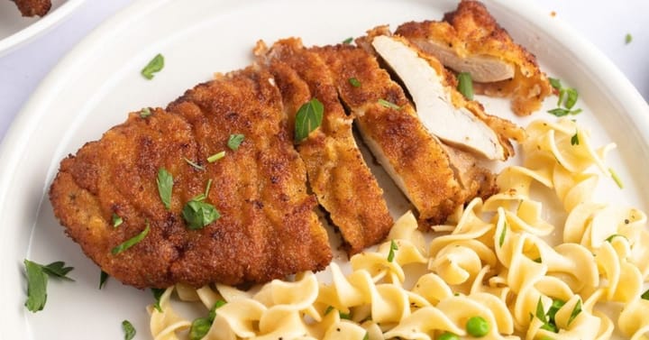 Chicken Schnitzel with Noodles