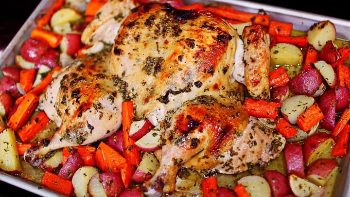 Juicy Spatchcock Roasted Chicken and Veggies