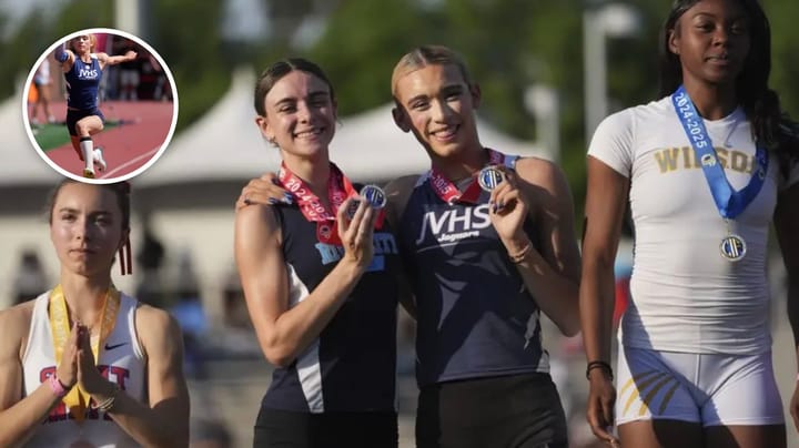 Female track athletes forced to stand next to biological male AB Hernandez on podium after California changes medal rules