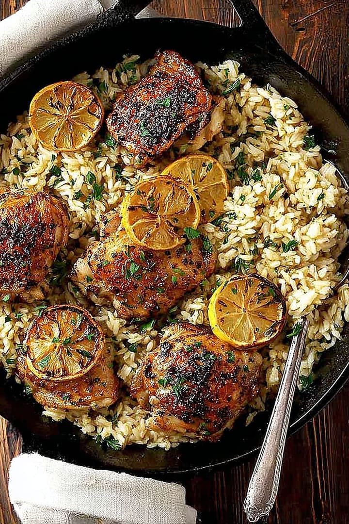 One Pot Greek Chicken and Lemon Rice