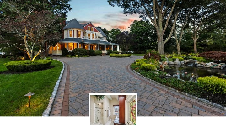 1860s Queen Anne Victorian on 1.7 Acres in Bayport with Pool and 4-Car Garage Apartment